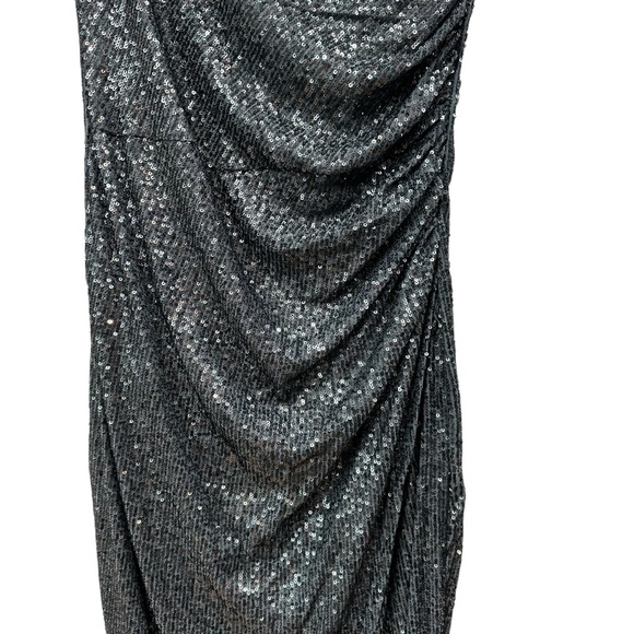 LAUNDRY by Shelli Segal Sequin Cowl Neck Slip Midi Dress Gunmetal SIZE 14 - Picture 9 of 12